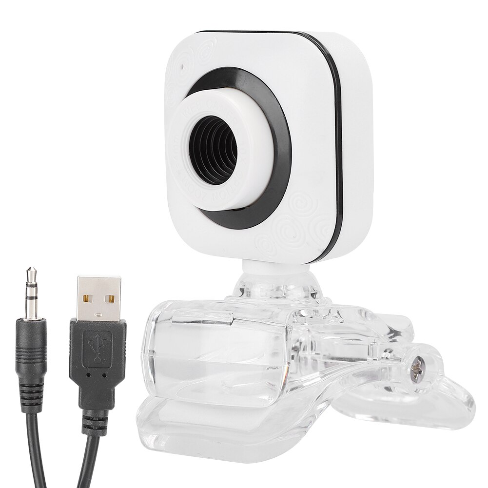Built-in Microphone Computer Camera Webcam PC Accessory 480P White with Transparent Clip web camera