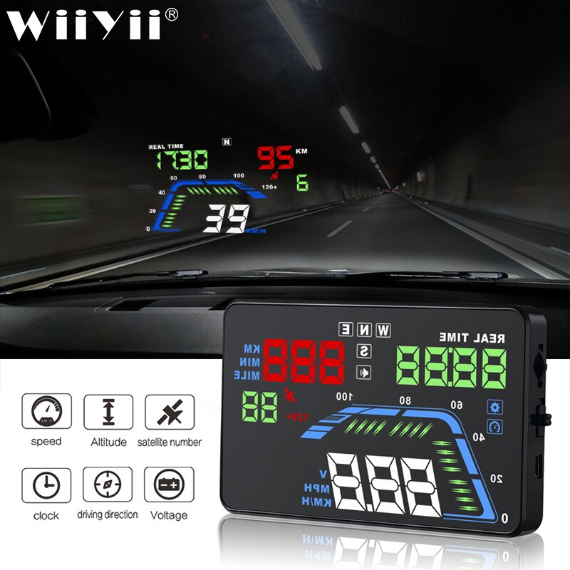 Q7 inch auto hud gps head-up display universele snelheidsmeters waarschuwing 5.5 te hoge snelheid dashboard voorruit projector
