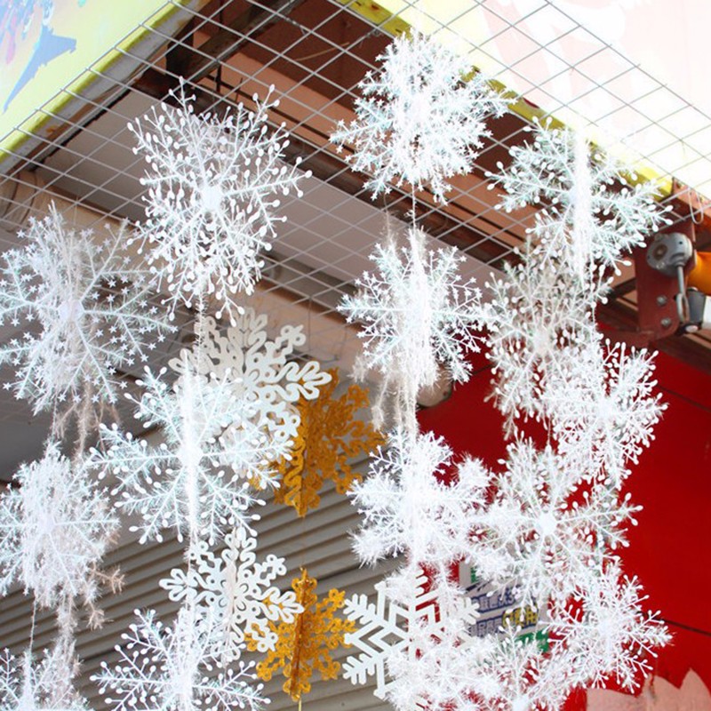 Christmas Snowflake Hanging Party Decoration White Plastic Sparkle Snowflake, Party Supplies For Wonderland Winter, Year