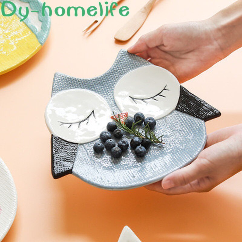 Assiette à dîner en céramique pour enfants | Dessin animé coréen Animal renard chaton forme enfants fournitures de cuisine en famille, assiette de séparation pour enfant