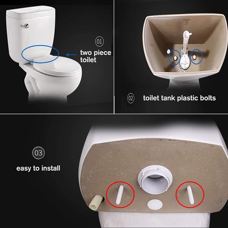 -Paquete de 8 pernos de plástico del tanque de inodoro M10 tanque para tazón de baño Kits de reparación de baño tornillos de ajuste y sellado conjunto de tornillos de cabeza de sartén