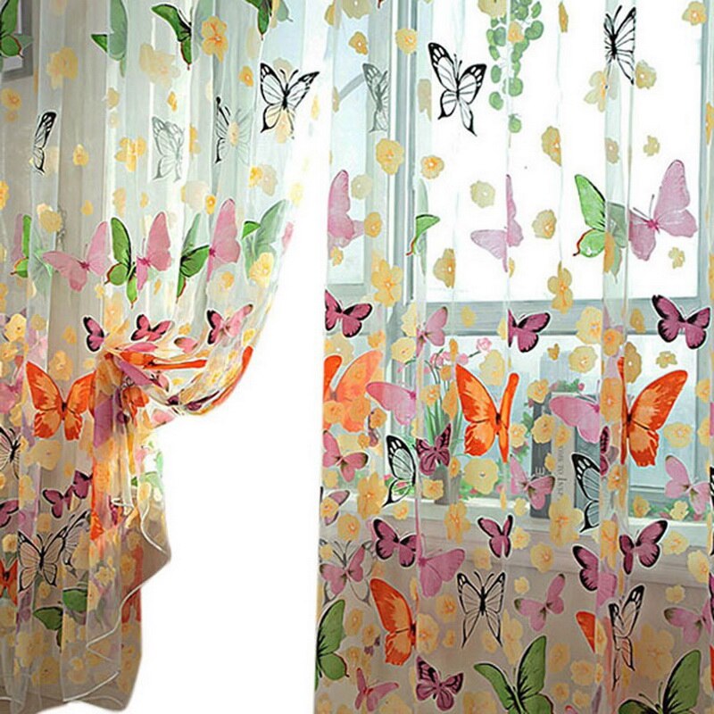 Neue Bunte Schmetterling Vorhänge Garn Fenster Vorhang Haushalt Screening Weihnachten Dekoration für Heimat Balkon schier Tafel