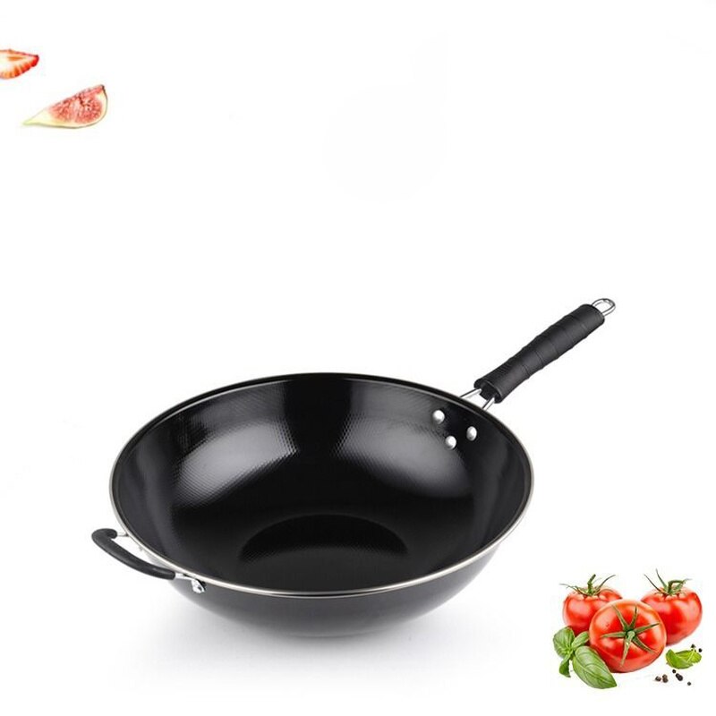 Emalj wok hushållsobelagd bärbar gasspis rundbottnad gryta induktionshäll rostar inte stekpanna med non-stick lock