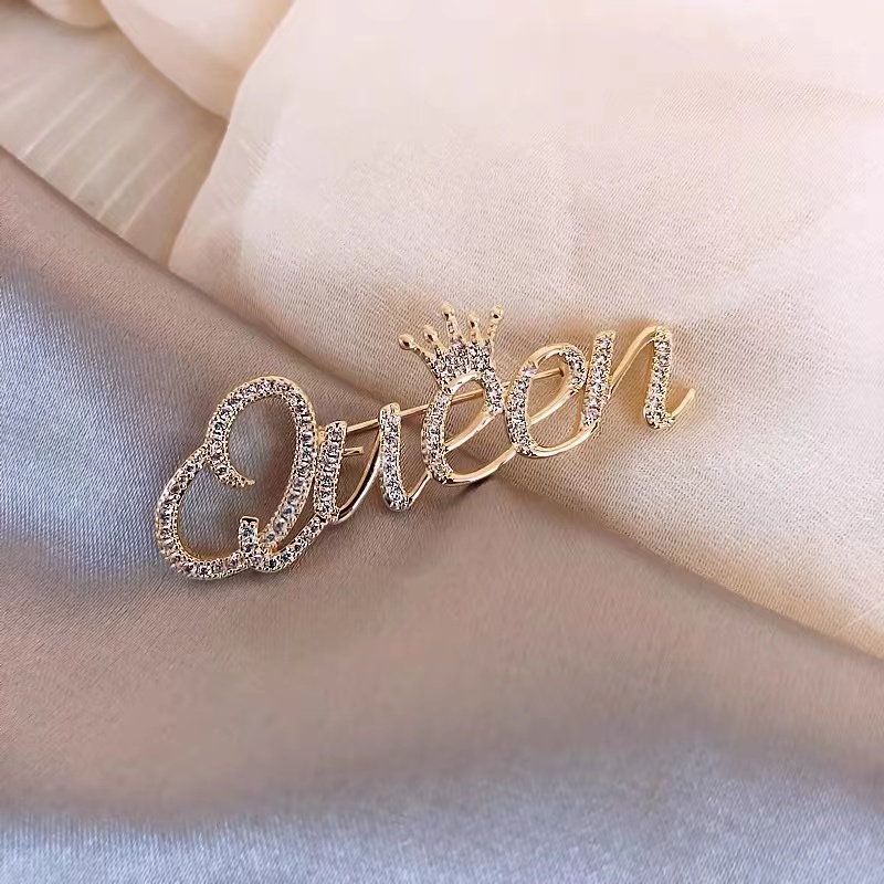 Ingelegd Rhinestone Crown Brief Broche Pin Goud &amp; Zilver Legering Kleding Accessoires Broches Voor Vrouwen Luxe Sieraden
