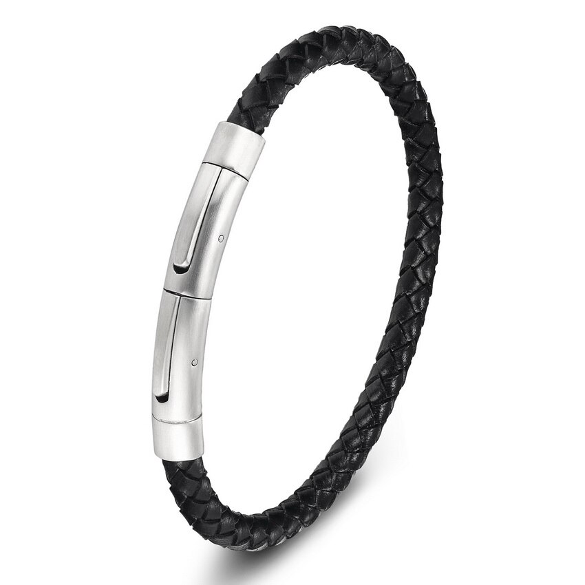 XQNI-pulsera de cuero genuino para hombre y mujer, brazalete de cuero con imán, pulsera de cuerda de acero inoxidable: style 3 / 19 cm