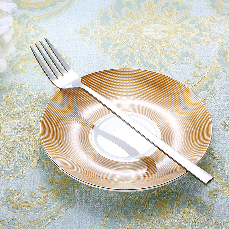 6pcs 8.5''Stainless Steel Dinner Fork Salad Dessert Fruit Forks Cutlery Four Tine Flatware set Korean Long Handle Table Fork set