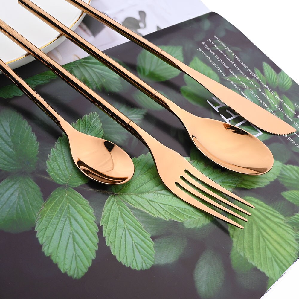 Drmfiy 4/16pcs Noir Ensemble de Vaisselle Couteaux Fourchettes Cuillères Couverts En Acier Inoxydable Couverts Couverts Cuisine Vaisselle