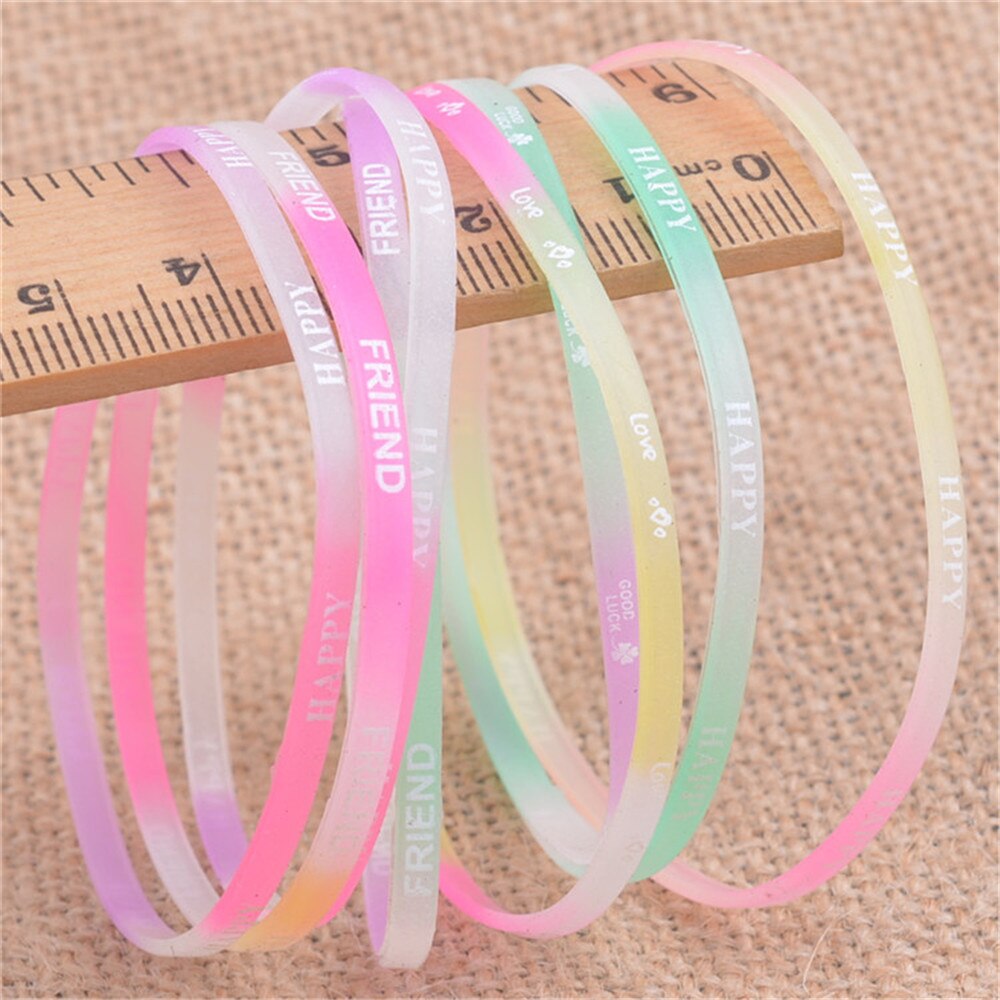 Pulsera deportiva de silicona luminosa con letras impresas, brazalete fluorescente de goma para Fitness