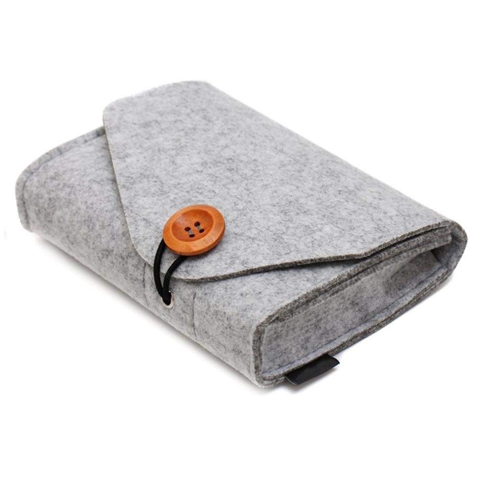 Fashionable Solid Color Power Bank Storage Bag Portable Travel Felt USB Data Cable Earphone Organizer Bag: Gray