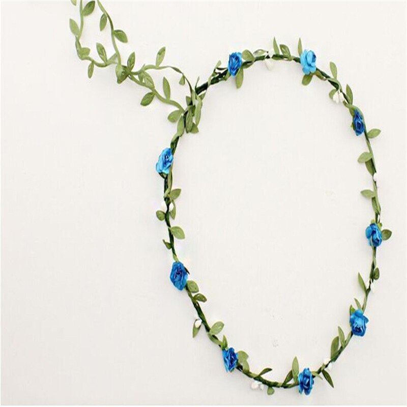 Kvinder brud blomst pandebånd boheme stil blomster krone hårbånd dame elastisk strand hårbånd blad hår gør det selv tilbehør 9 farver