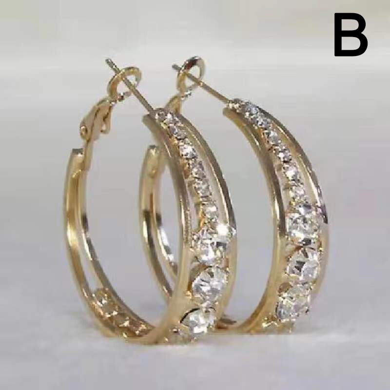 Cirkel Kristal Hoepel Oorbellen Goud Zilver Kleur Geometrische Opknoping Dangle Oorbellen Voor Vrouwen Vrouwelijke Mode-sieraden: Gold Color