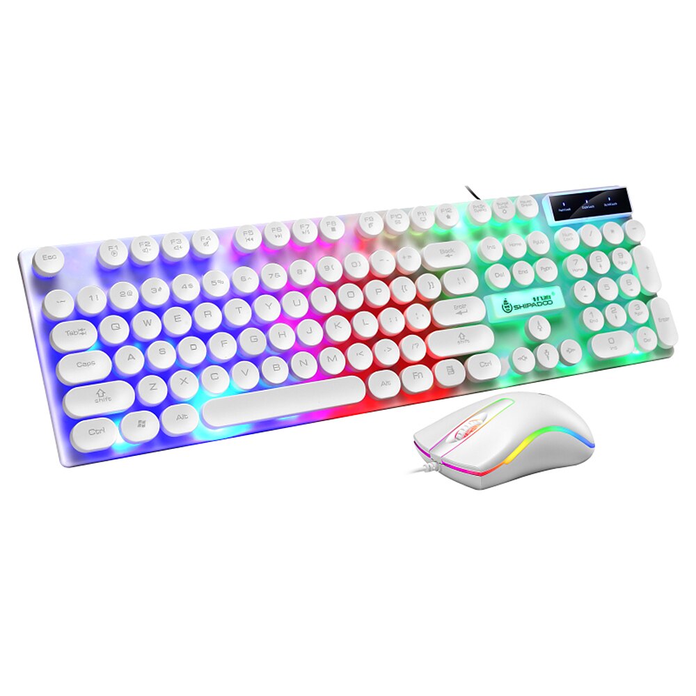 Teclado y ratón flotante Punk con retroiluminación, combinación de teclado y ratón con cable de 104 teclas, colorido ratón 3D para ordenador portátil/PC a prueba de agua