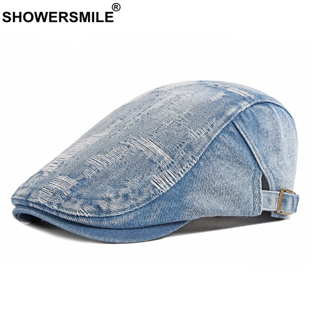 SHOWERSMILE Denim Ivy gorras para hombres Vintage azul para hombre boinas estilo británico hombre gorra plana Primavera Verano conductor gorro Ivy