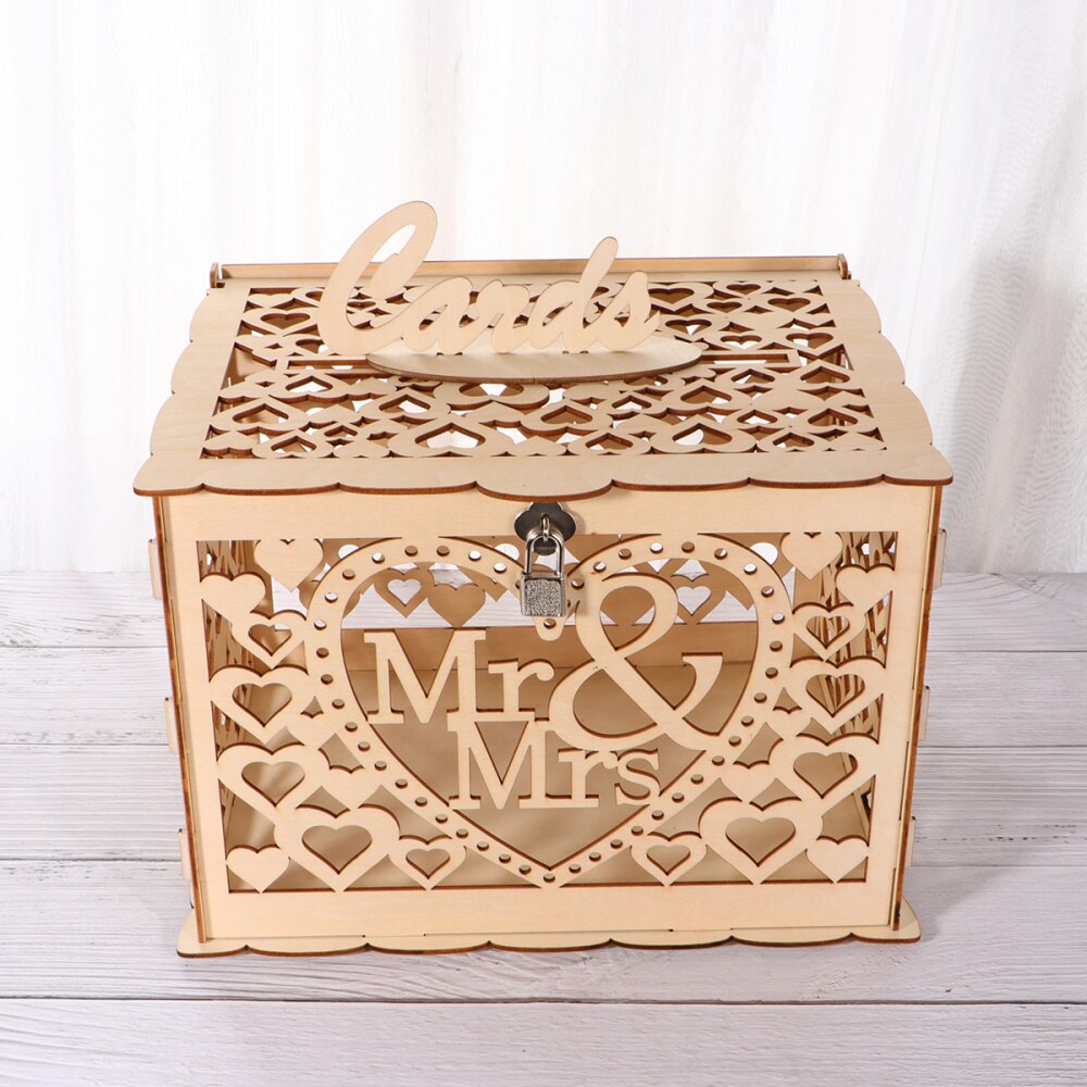 Bruiloft Sign-In Doos Met Slot Hollow Out Case Doos Houten Naam Houder (Groot, 6)