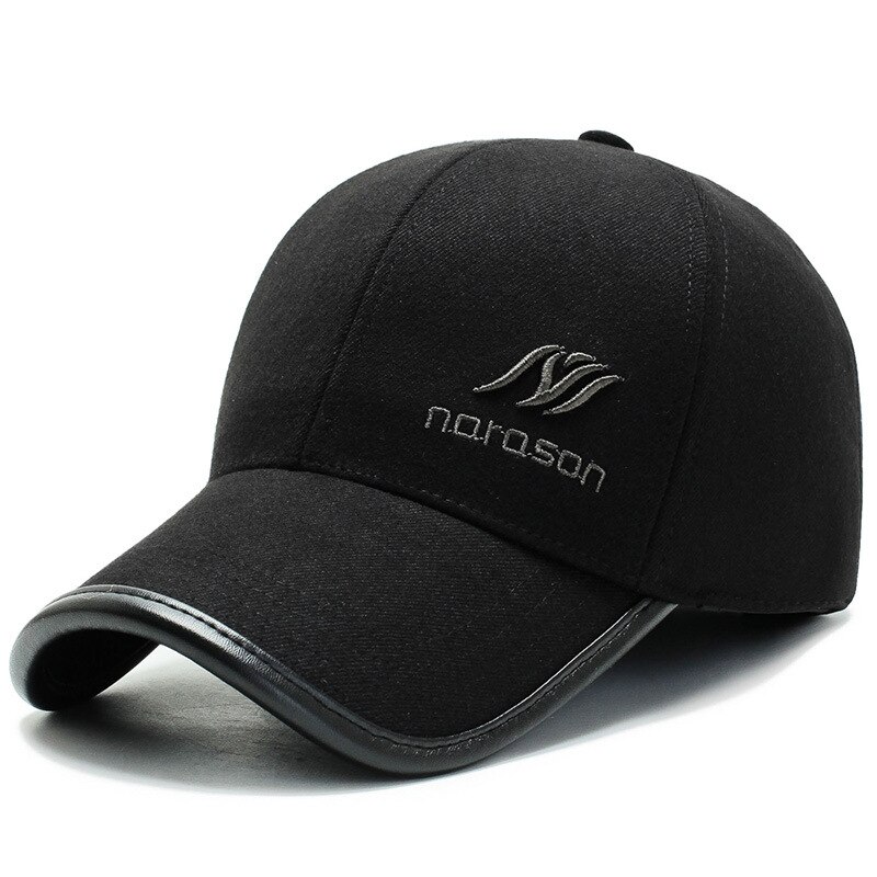 Nowy przyjazd wysokiej jakości mężczyźni zimowa ciepła czapka zimowa czapka z daszkiem nauszniki składane tata kapelusz gruba tkanina skórzana czapka typu snapback: czarny