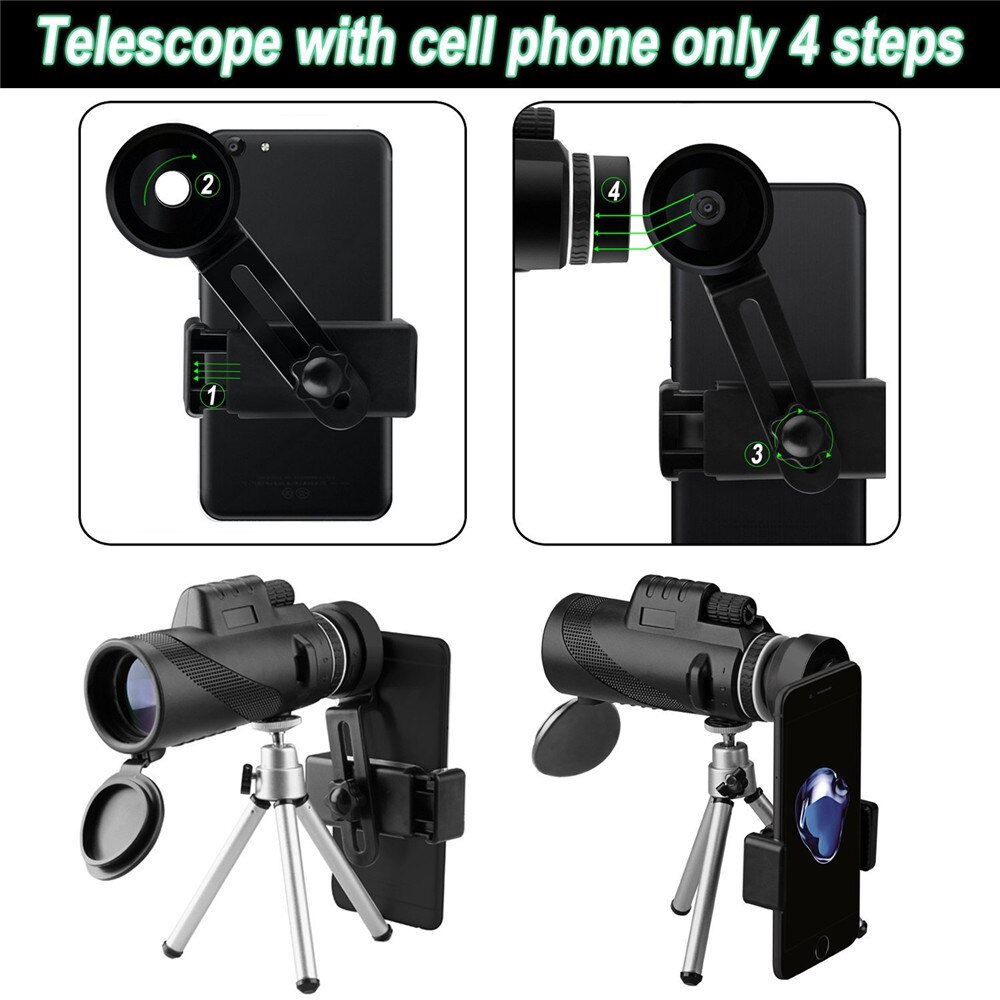 Lente do telefone móvel tiro telescópio 40*60 monocular telescópio + suporte da câmera do telefone móvel de alta potência bak4 telescópio