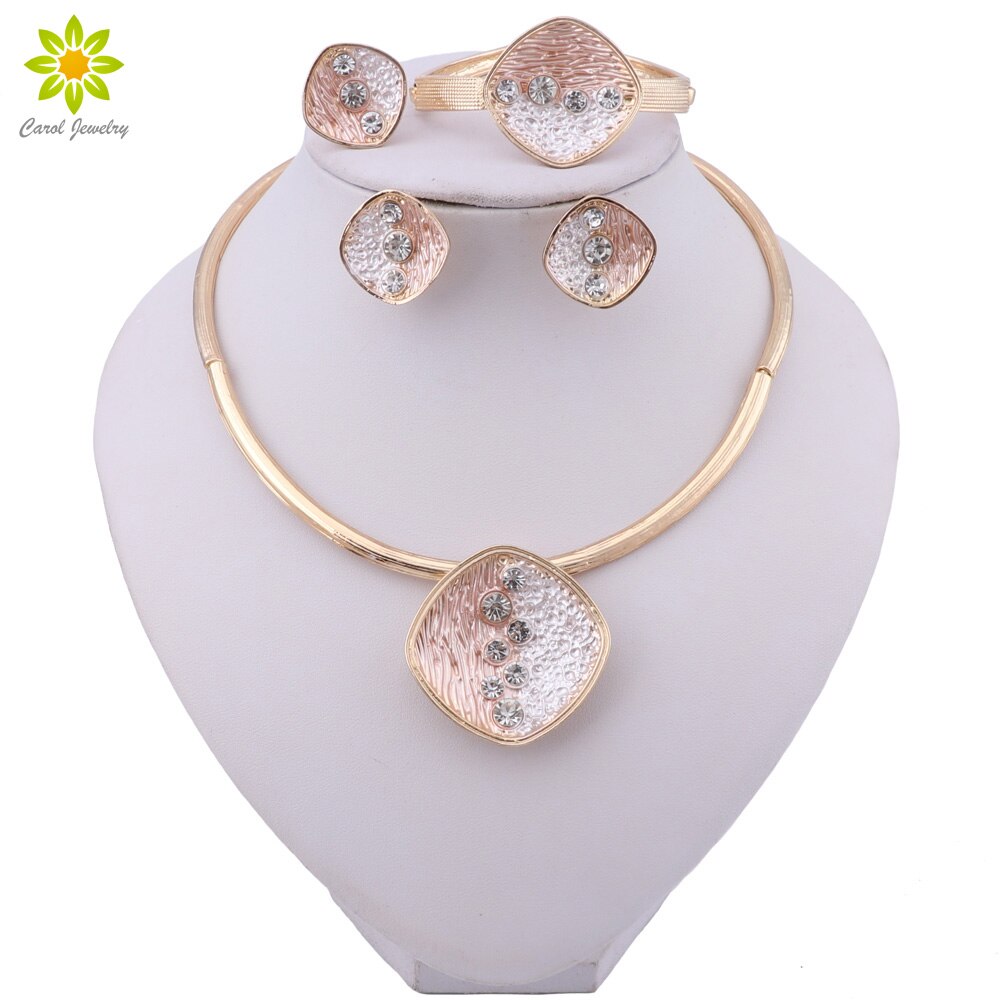 Dubai Schmuck-setzt Gold farbe Hochzeit Halskette Ohrringe Armbinde Ring einstellen für Frauen Braut Partei Kostüm Zubehör