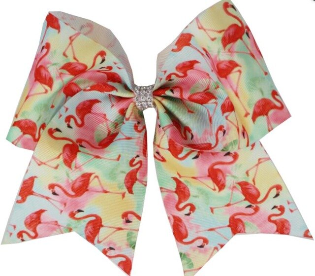 7 tommers trykt bling flamingo cheer buer hår buer med strikk / hårklemme hestehale for barn jente gjør det selv hår tilbehør: Farge 5