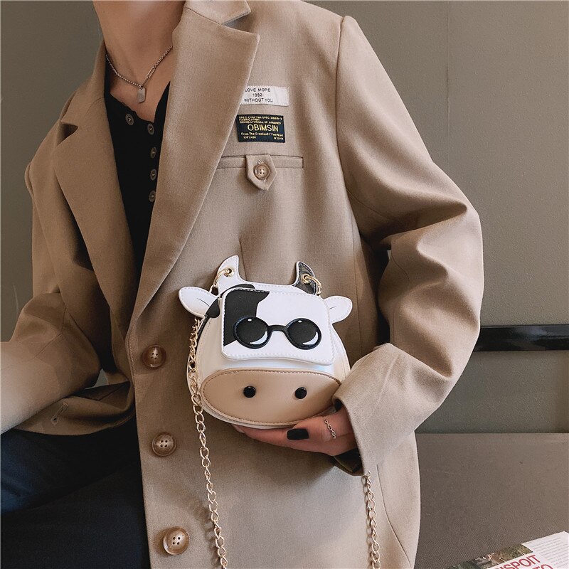 Vrouwen Tas Leuke Koe Vorm Schoudertas Enkele Kleine Keten Crossbody Tas Zomer Grappige Dier Zak