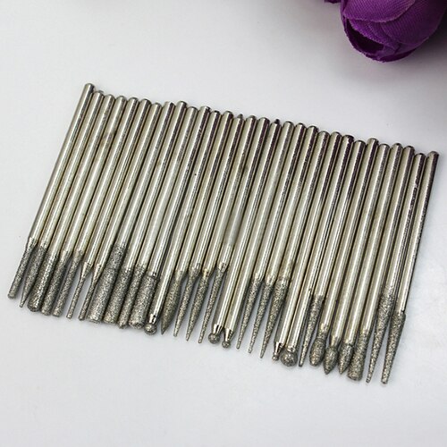 30 stuks diamantboortjes, boor voor het graveren van glas en steen, roterende gereedschapsset, diamantboortjes, kop en dremel-accessoires