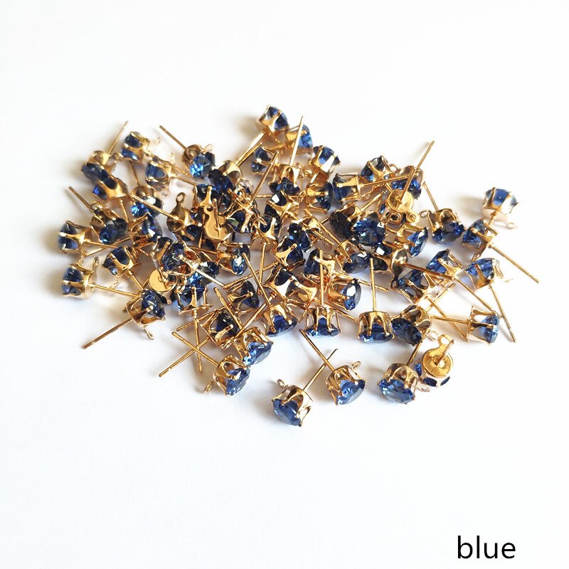 choose color) 200pcs copper with glass rhinest Stud earring/earrings accessories/Earring parts for jewelry making: blue / 9mm