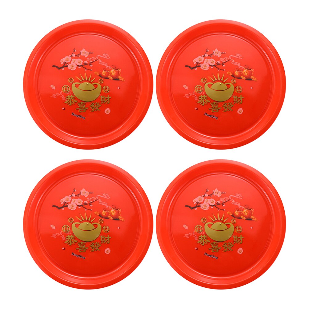4pcs Food Serving Plate Snack Tray Chinese Style Fruit Plate Tea Storage Plate Chinese Festive Tea Flat Tray Worship The Master