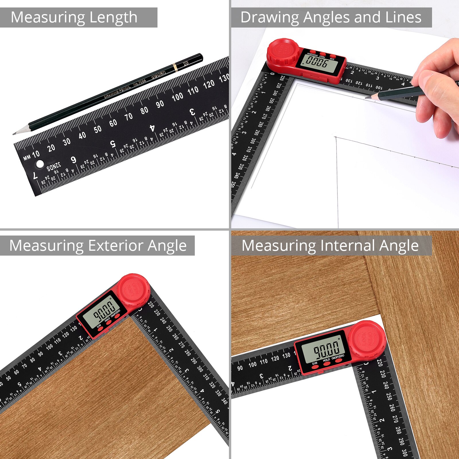 PROSTER 0.05 ° Resolution LCD Digital Angle Finder Ruler Protractor Measure Tool 200mm Angle Gauge with ON / OFF / ZERO Button