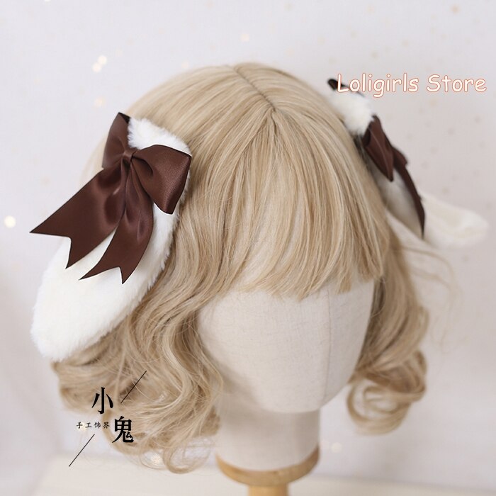 Multicolor Lolita Bunny Ears Hair Clip Hair Accessories Lop-eared Rabbit Hairpin Soft Sister Lolita Bowknot Barrettes Headdress: Coffee