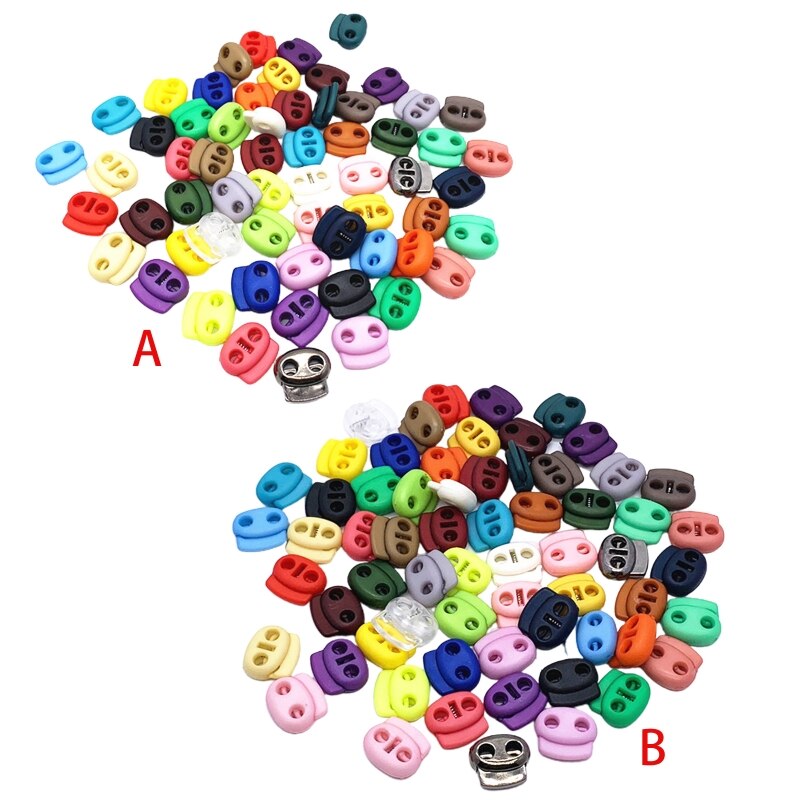30/100Pcs Face Mask Earloop Plastic Cord Locks End Double Hole Oval Spring Toggle Stoppers Sliding Fastener Buttons