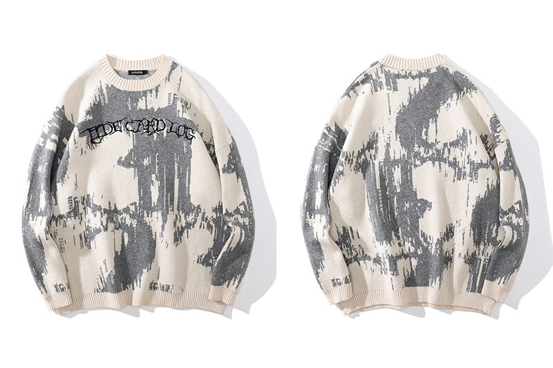 LENSTID mężczyźni biodro chmiel sweter z dzianiny swetry wyszywane litery odzież uliczna z nadrukiem jesienny w stylu Harajuku hipster zwykły luźne swetry: Beige / L