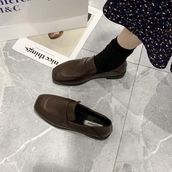 Zapatos coreanos de estilo británico, zapatillas informales combinables con tacones para mujer, mocasines de otoño con piel de punta cuadrada y boca baja: 2 / 36