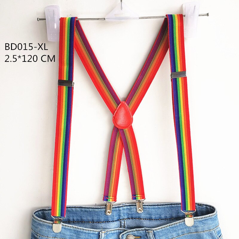 Tirantes Arcoiris de piel sintética para niños, tirante ajustable cruzado, falda, tirantes, BD015: red rainbow-XL
