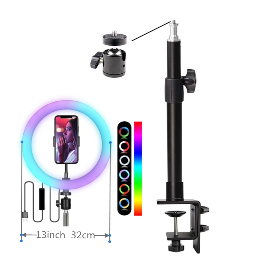 C-Klem Desktop Light Stand 360 Graden Draaibare Bal Hoofd Verstelbare Aluminium Houder Met Rgb Led Video Ring Licht