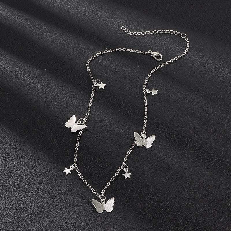 Cute Butterfly Pendant Necklaces For Women Gold Color Chain Collar Shine Choker Necklace Party Engagement Jewelry: Silver