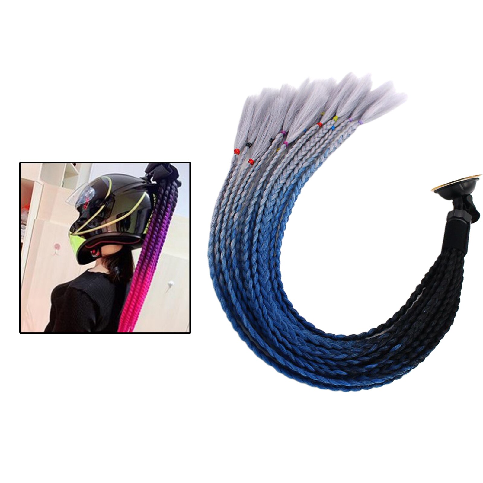 Dreadlocks Women Men Helmet Dreadlocks Ponytail Braid Motocross Bicycle Helmet Punk Hair Decor 55cm: Black Blue Gray