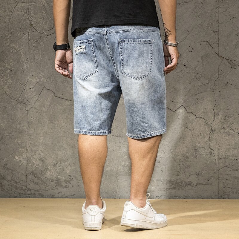 Hullede shorts jeans mænd plus str. 44 46 mænds denimshorts lige mandlige sommer afslappet rippet jean shorts mænd 5xl 6xl 7xl
