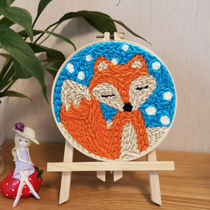 DIY Embroidery Kits Cartoon Hand 3D Landscape Poke Poking Stitching With Hoop Frame Modern Sewing: B