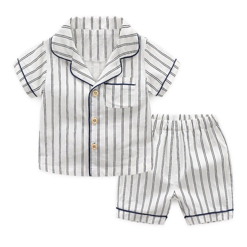 Neue Sommer freundlicher Pyjama Baumwolle Nachtwäsche Gestreiften Baby Pyjama einstellen Mädchen Jungen Unterwäsche freundlicher Anzüge Shirt + kurze Hose 2 stücke: weiß / 2T