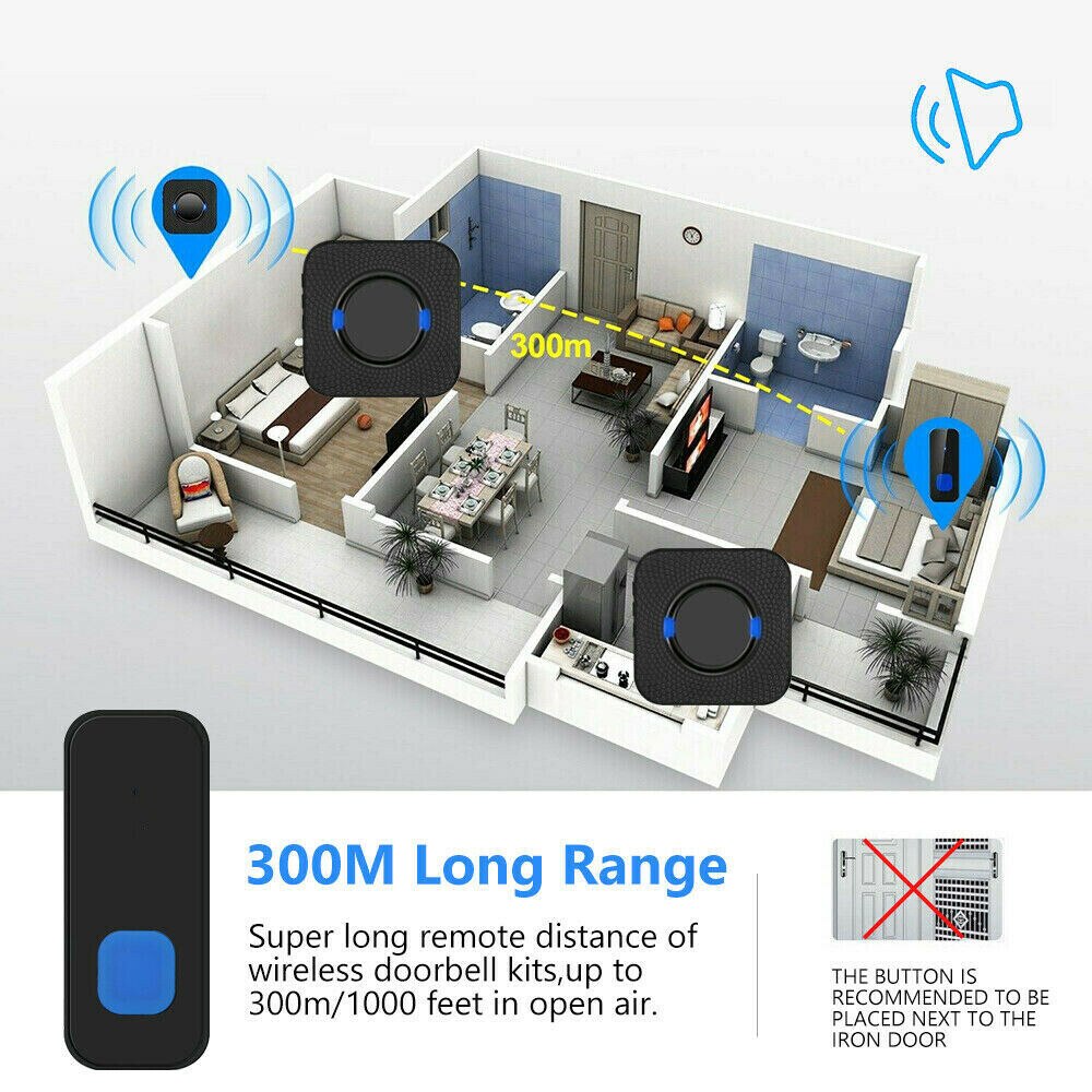 Wireless Door Bell Doorbell Set Digital Remote Control 2 Receivers 55 Chimes Waterproof smart Door Bell