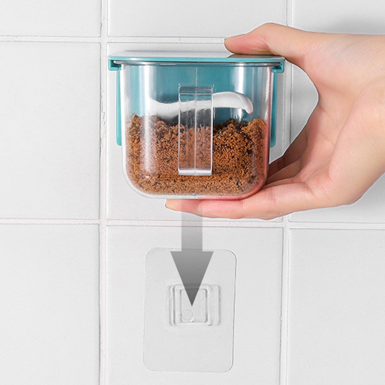 1 Grid Spoon Rack Kitchen Container With Lid Seasoning Box Herb Spices Storage Container Cooking Seasoning With Desk Handle