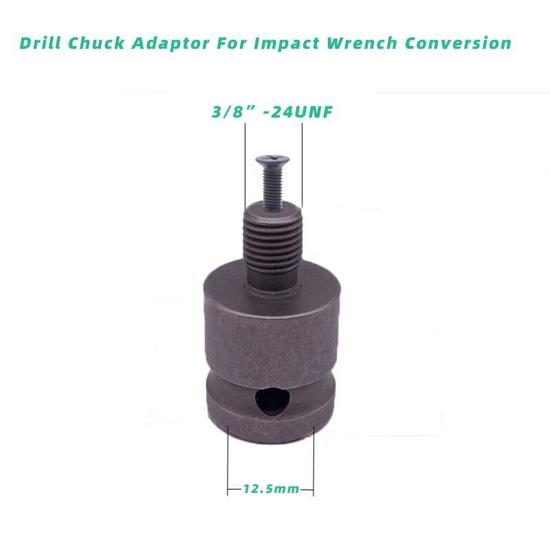 Drill Chuck &amp; Drill Chuck Adapter Convert Impact Wrench Into Electric Drill - 1/2"-20UNF &amp; 3/8"-24UNF Thread 3 Jaw Chuck: 24 UNF adapter-K