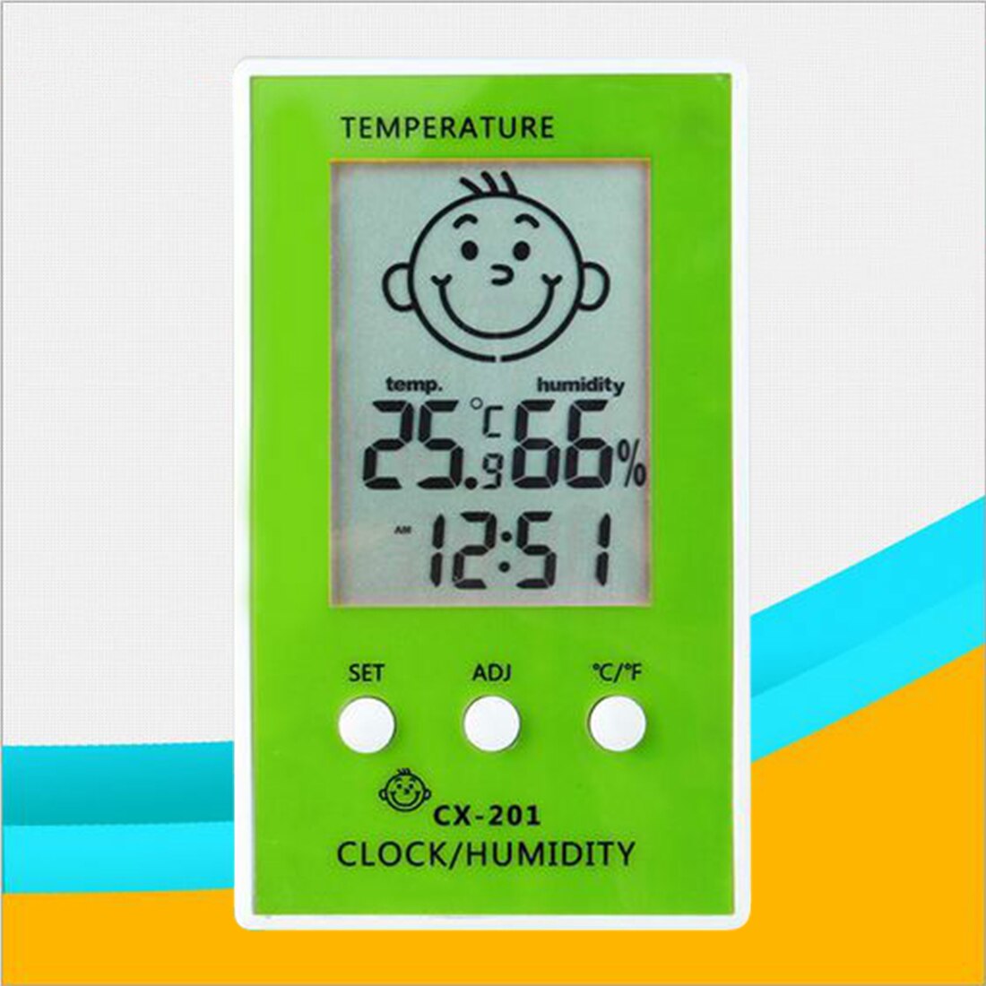 Digital LCD Hygrometer Thermometer Cute Baby Smile Face Humidity Meter indoor Weather Station Tester Temperature clock: Green