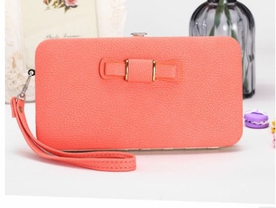 Purse bow women's wallet female famous brand card holders cellphone pocket PU leather clutch women wallet Large lychee 138Q: Orange138