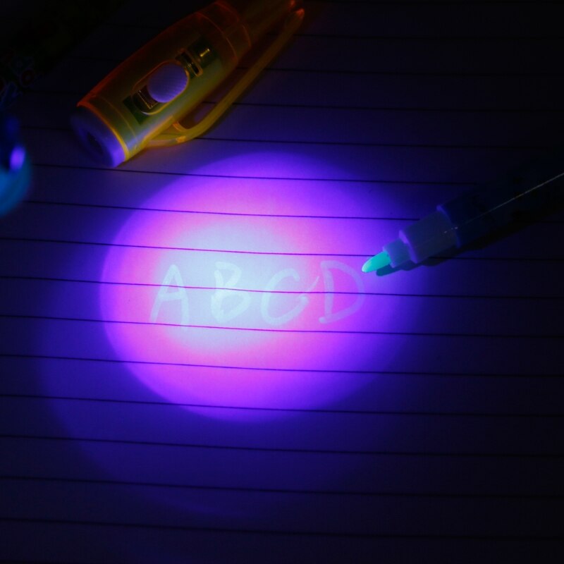 Bolígrafo de tinta Invisible con luz, marcador mágico bolígrafo para niños para mensaje secreto, suministros de papelería escolares creativos, 4 Uds.