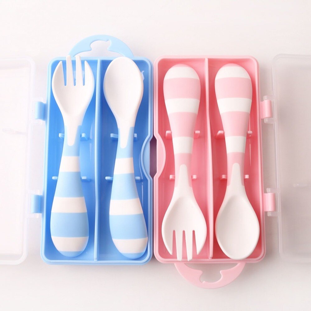 Korean Version Baby Spoons Set Feeding Dishes Tableware For Children Flatware Cutlery Spoon Plastic With Box Baby Utensils