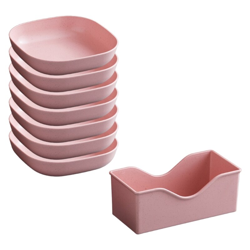 Q1FD 7Pcs Square Wheat Straw Plates Pasta Salad Bowls Lightweight Reusable Food Serving Party Snack Dinner Dishes Camping with: PK-DD