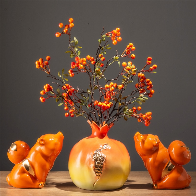 Kinesisk simulation granatæble vase dekoration zen retro tørrede blomster ornamenter stue bogu ramme bolig dekoration vase
