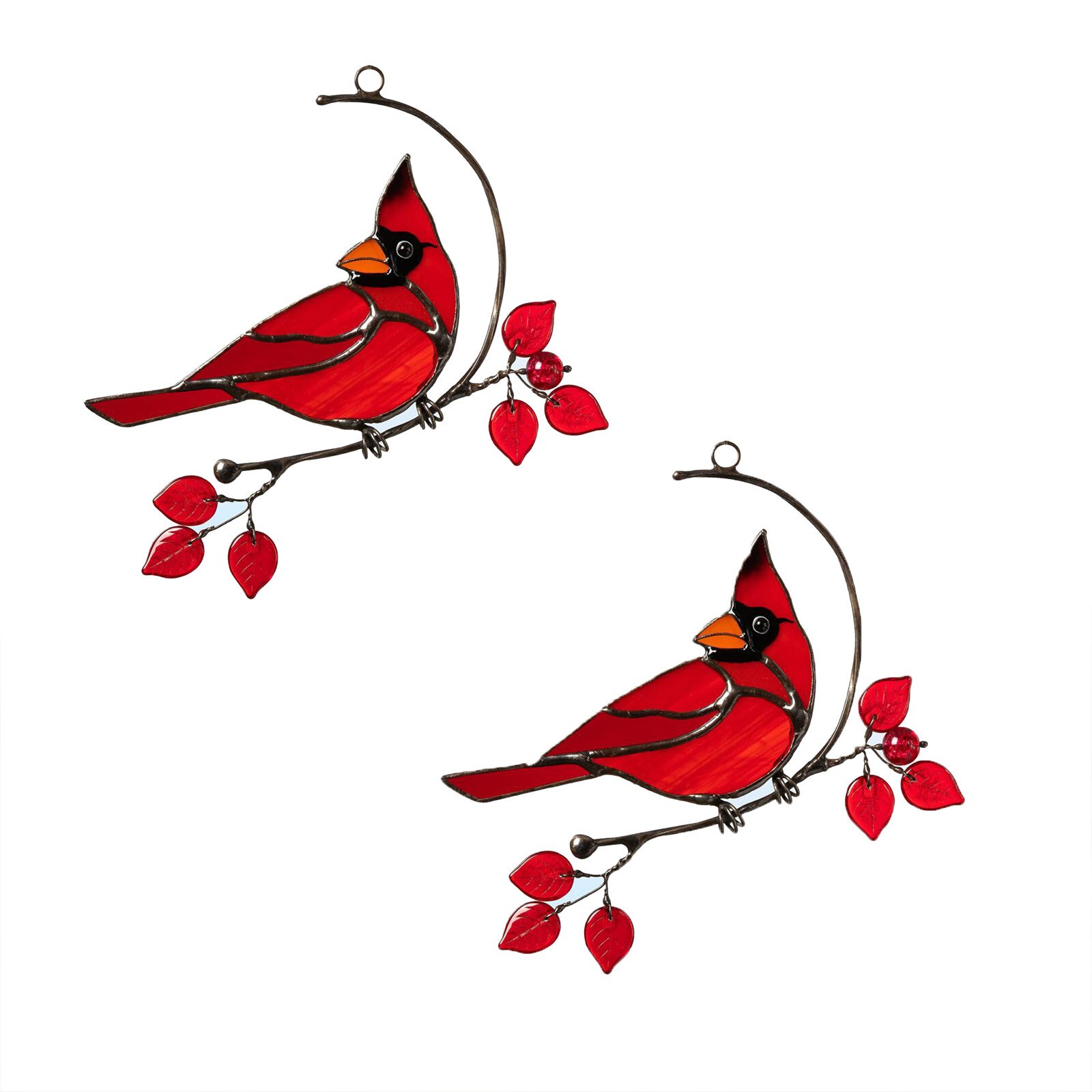 Cardinal Bird Stained Glass Ornament Craft Home Window Decorat: 2PCS