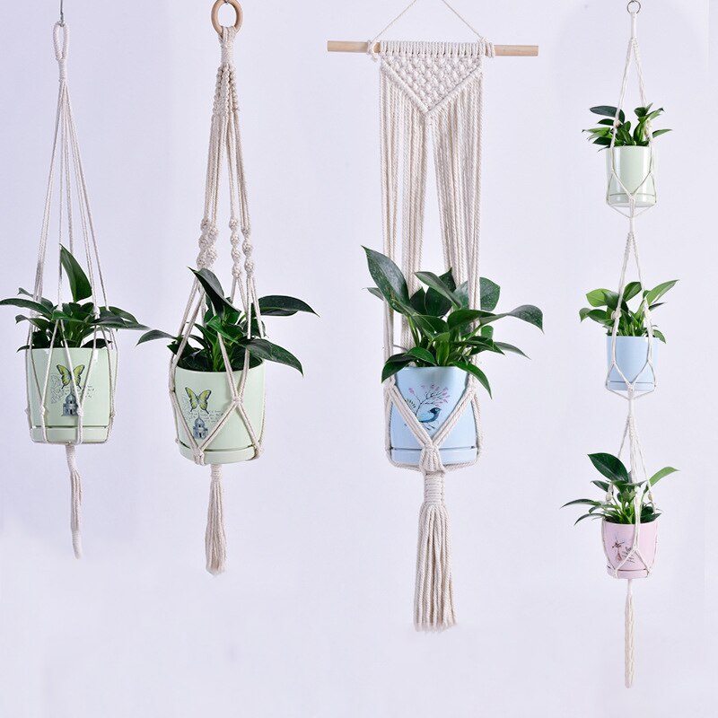 Handmade Hanging Baskets Flowerpot Plant Holder Macrame Plant Hanger Pot Indoor Wall Hanging Planter Hangers Holder Home Decor