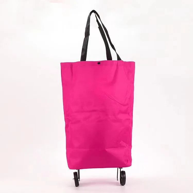 Shopping Bag with Wheels Foldable Hand Pull Extendable Vegetable Buying Car Casual Polyester Fiber Home Use Logo Addable: WHITE